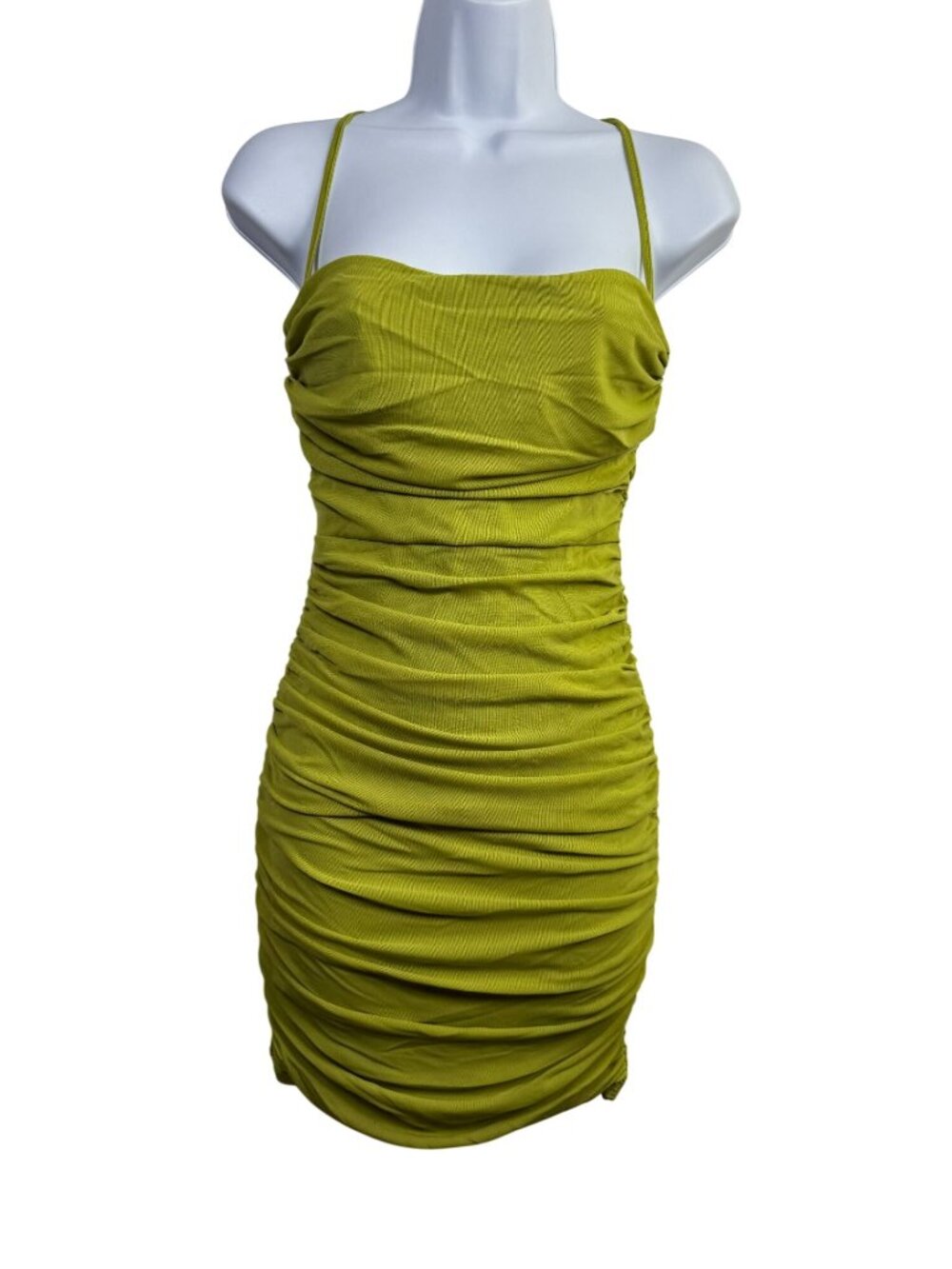 Princess Polly Lime Green Ruched Mini Dress Bodycon Size 4 Underwire Going out